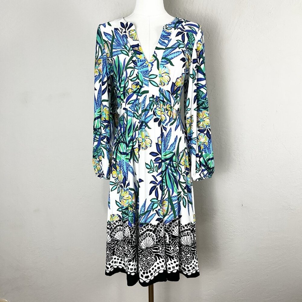 Lilly Pulitzer Dress Wexlee 3/4 Sleeve Multi Golden Hour Glam Tropical Size 8